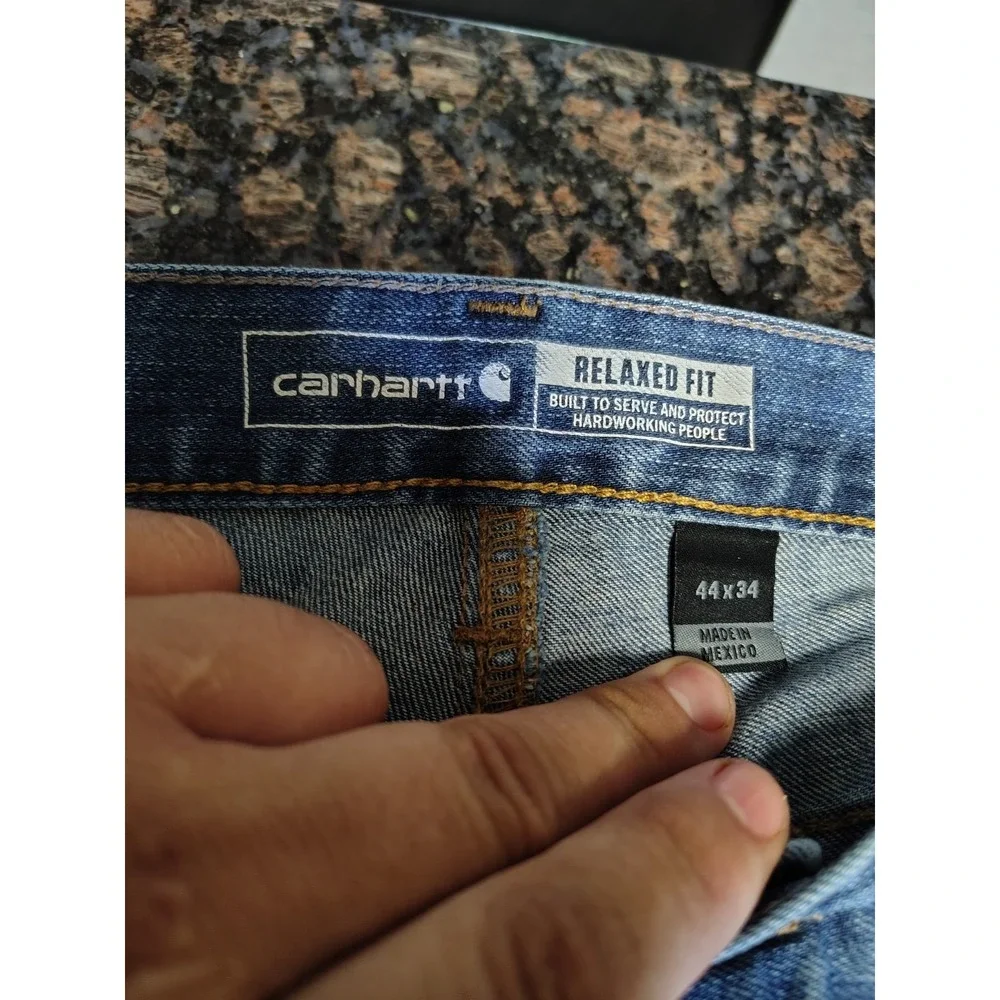 Carhartt Relaxed Fit Jeans Mens 44x34  Dark Wash Denim Work Wear